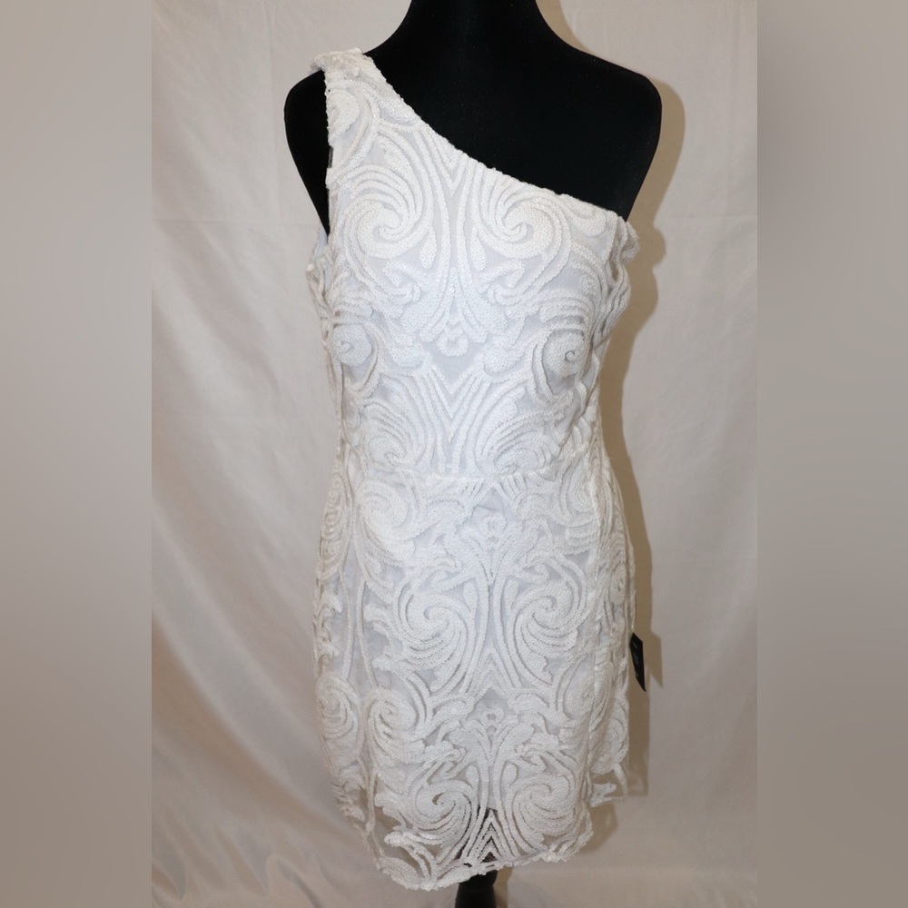 Lulu's Cocktail Dress Women’s Medium White Sequin One Shoulder